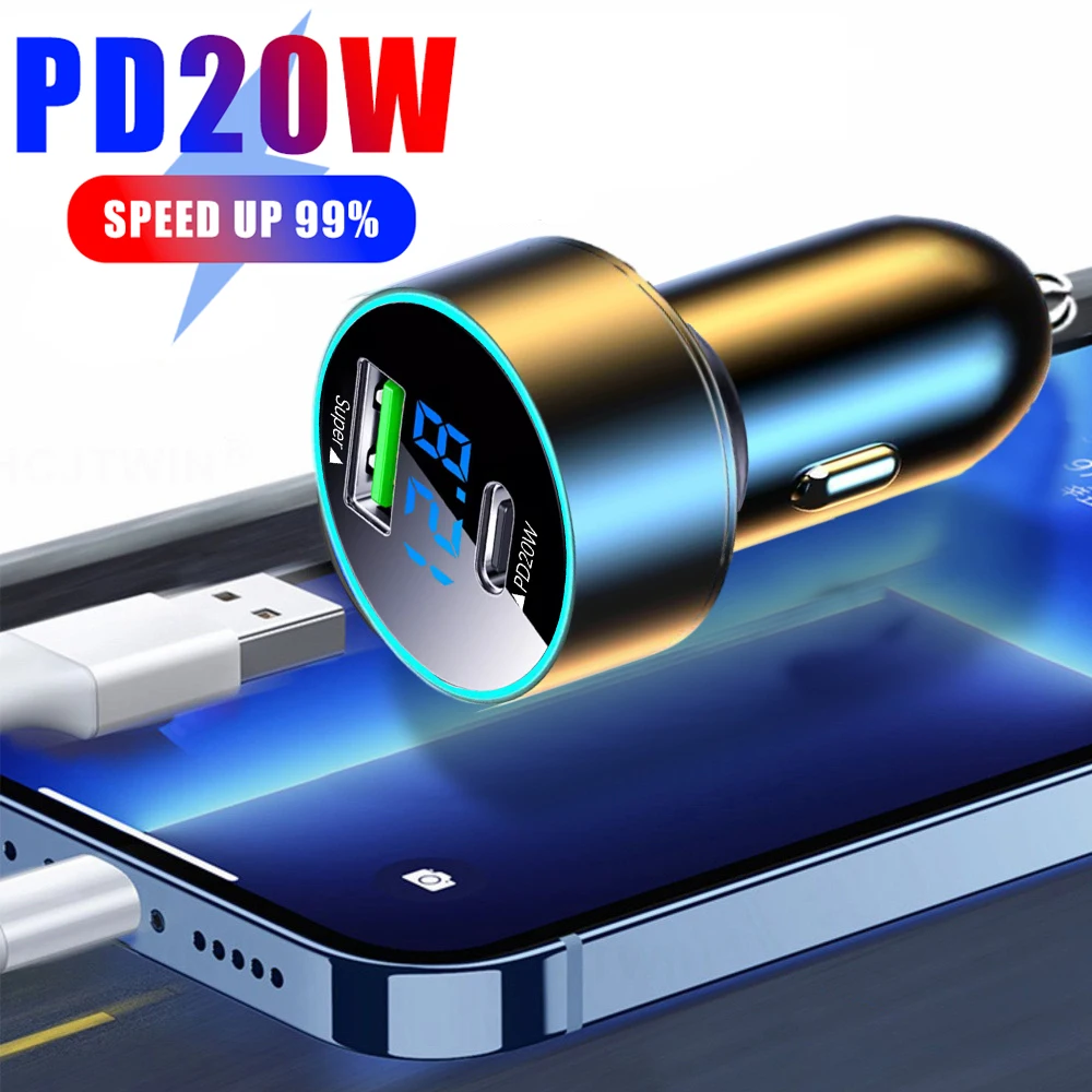 

PD 20W Car Charger Fast Charging USB PD 2 Ports for IPhone Samsung Xiaomi Quick Charging Adapter Car Chargers