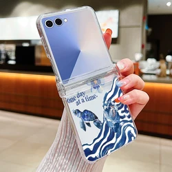 Clear Hard PC Folding Phone Case with Shark Whale Ocean Wave Pattern - Galaxy Z Flip5 (A978 - TR)