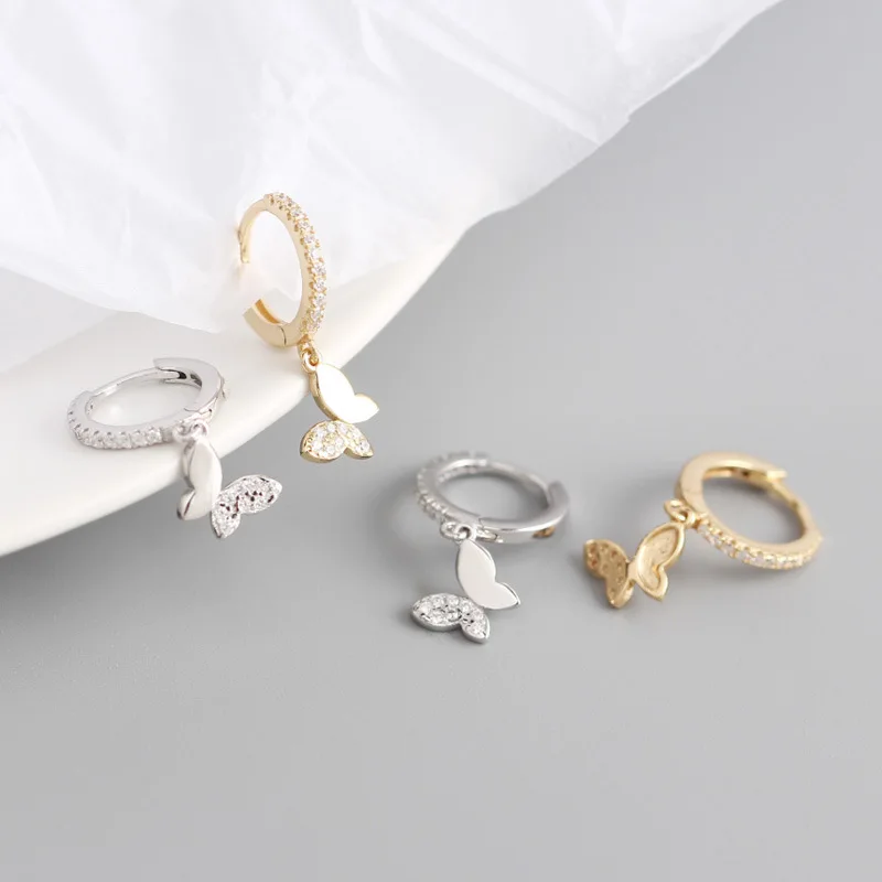 Orecchini a cerchio farfalla Orecchini a farfalla in argento sterling 925 con zirconi per ragazze gioielli a farfalla per bambini donne (B