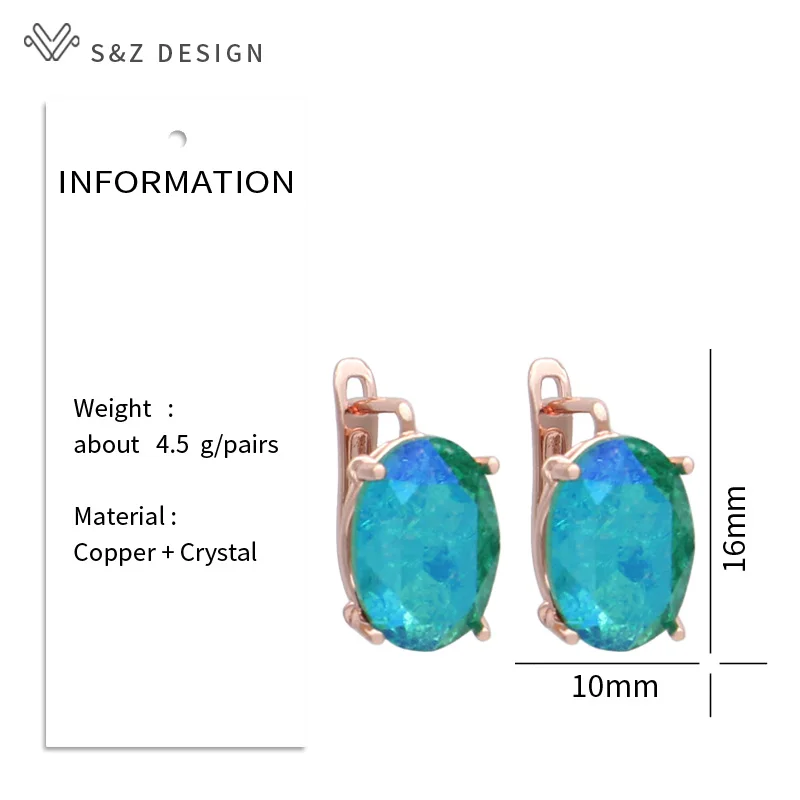 S&Z DESIGN New Fashion 585 Rose Gold Color Ice Crack Egg Shape Oval Crystal Dangle Earrings For Women Wedding Party Jewelry