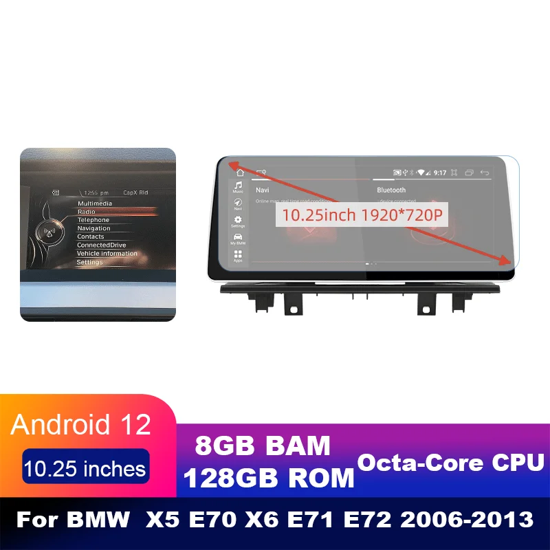 

Android 12 8G + 128G для BMW X5 E70 X6 E71 E72 2006-2013 искусственная стереосистема DSP WiFi 4G LTE мультимедиа