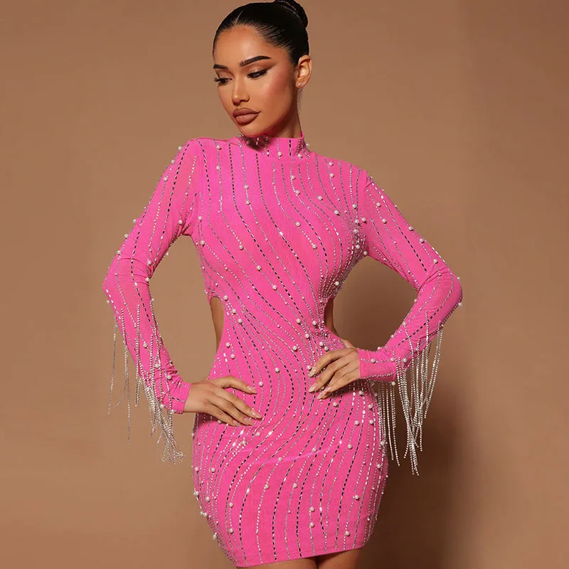 Crystal Rhinestone Pearls Glitter Christmas Dresses For Women 2022