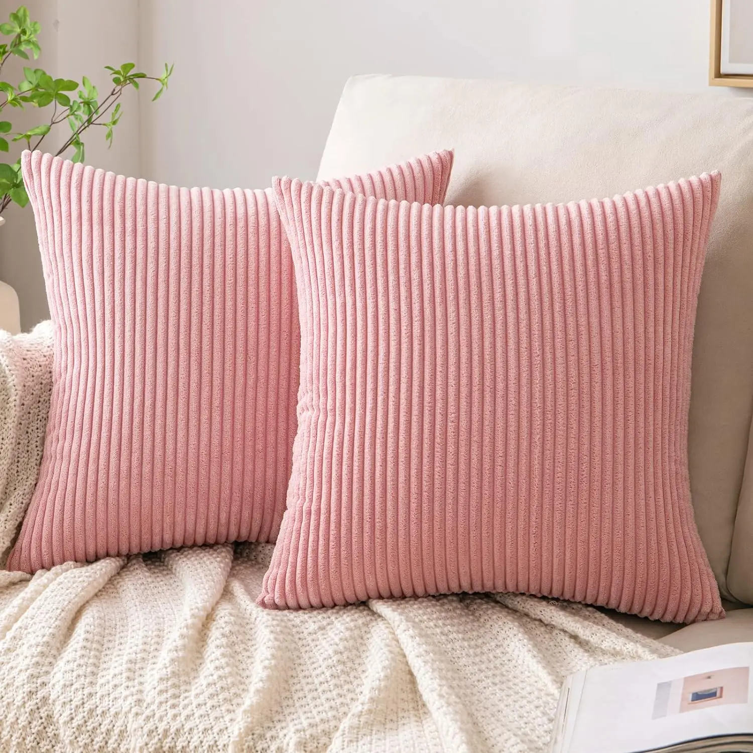 Fodere per cuscini in velluto a coste Fodere per cuscini decorativi a righe morbide Federe primaverili per divano divano camera da letto 18x18 pollici Beige  15