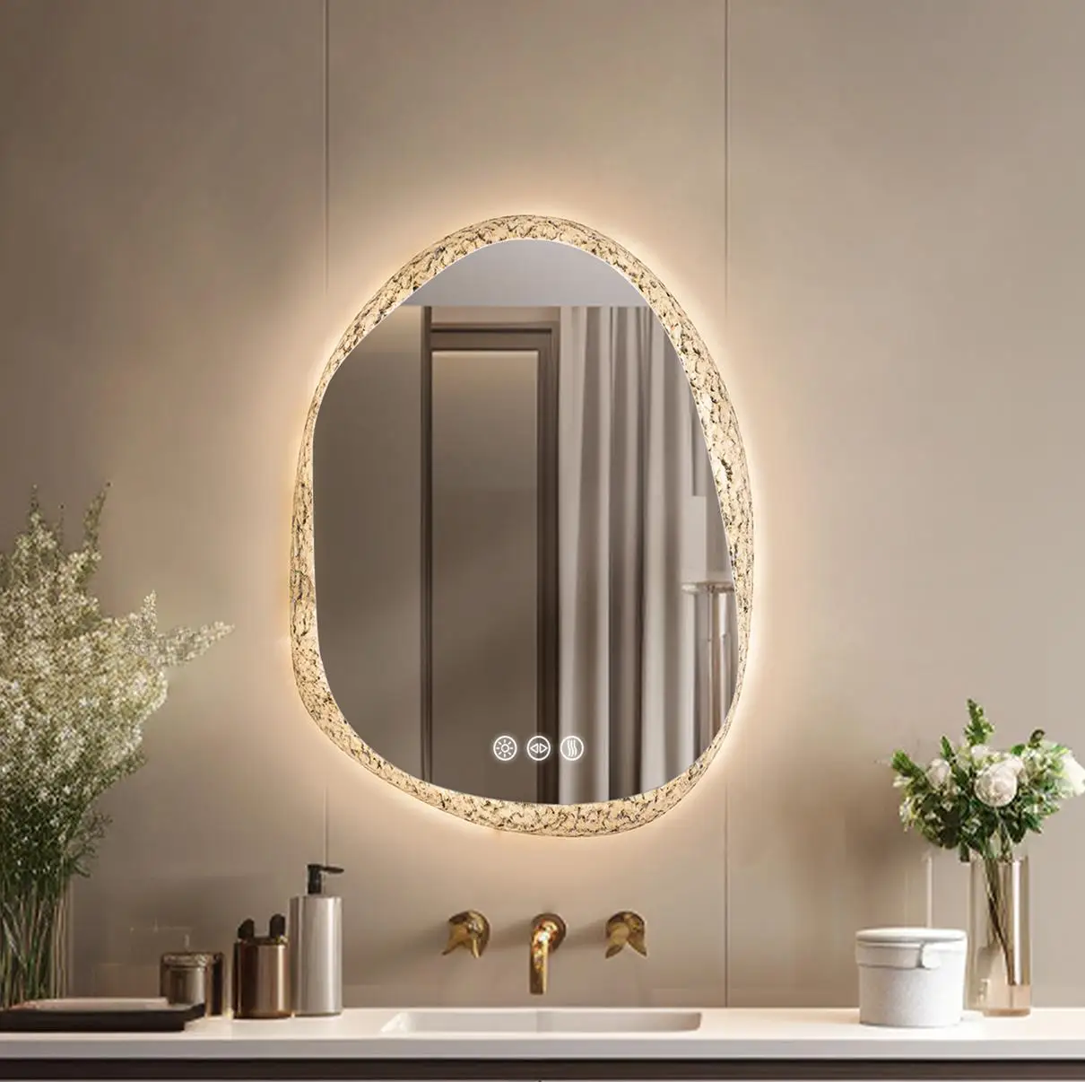 70/80/90cm LED Bathroom Mirror with Lights Crystal Clear Glass Bathroom Vanity Mirror with Backlight 3 Colors Setting, Anti-fog