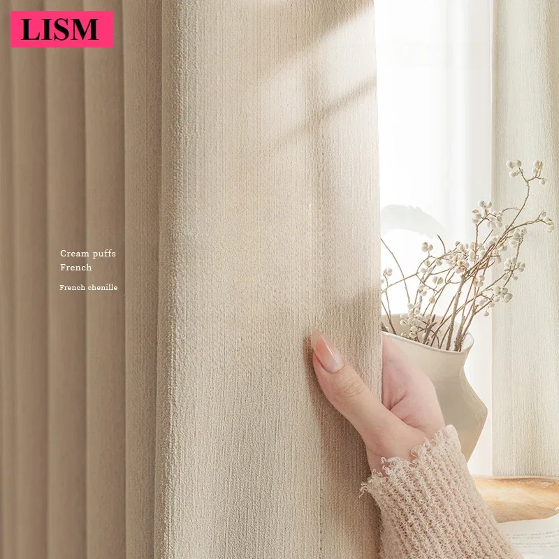 

Chenille Pine Leaf Velvet Light Luxury Blackout Curtains for Bedroom Simple Sun Protection Home Decor Solid Color Cloth Custom