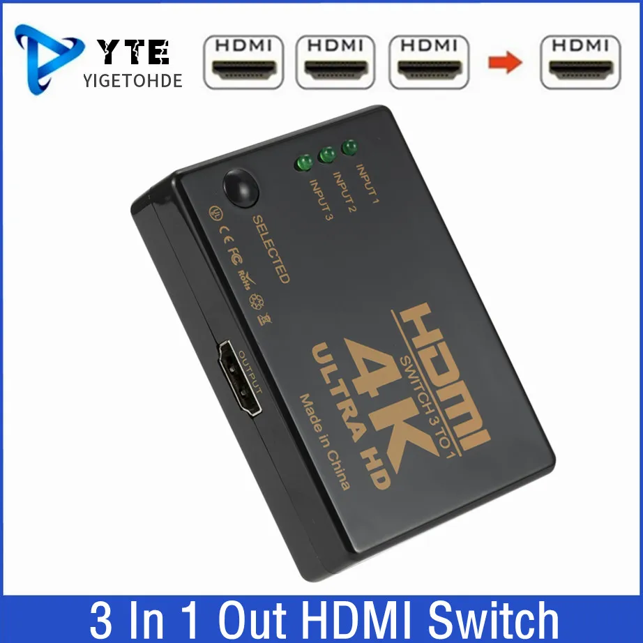 Hdmi-Compatibel Schakelaar 4K Switcher 3 In 1 Out Full Hd 1080P Video Kabel Splitter 1X3 Hub Adapter Converter Voor Tv Box Hdtv Pc
