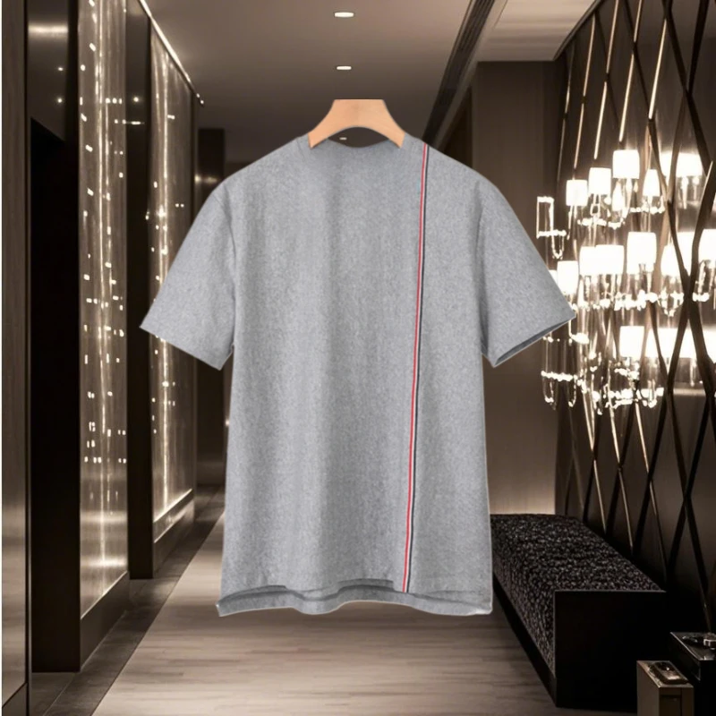 new men's TB brown pearl cotton short sleeve T-shirt crewneck casual sports shirt summer men's pure cotton