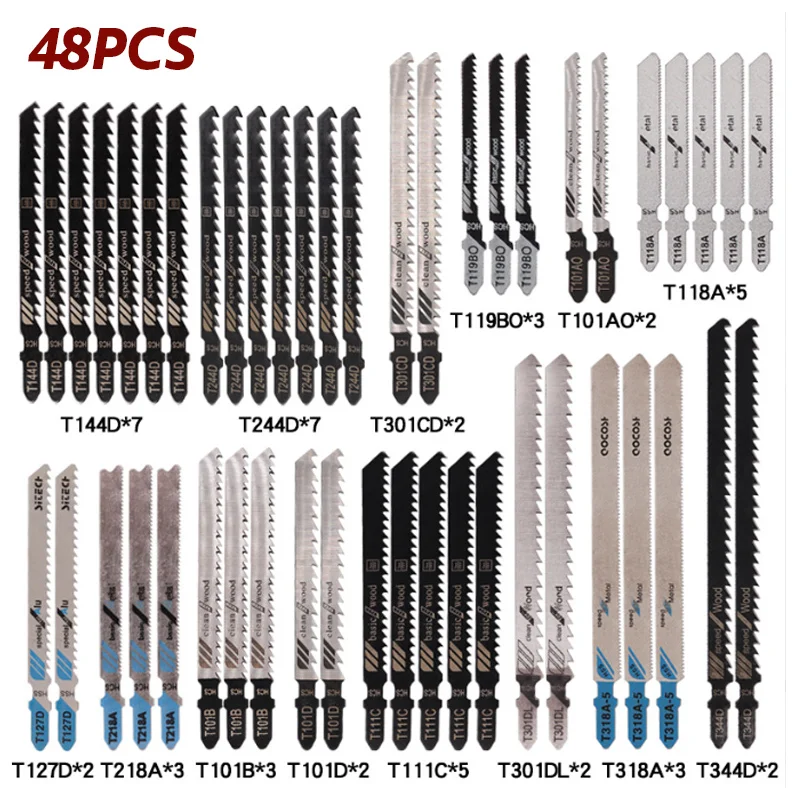 48PcsJigsawBladesSetHCSJigsawBladesTShankJigsawBladesWood