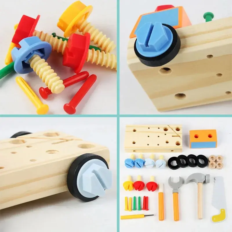 Children Toolbox Toy Wooden Pretend Game Puzzle Montessori Disassembly Set Simulation Multifunctional Repair Carpenter Tool Gift