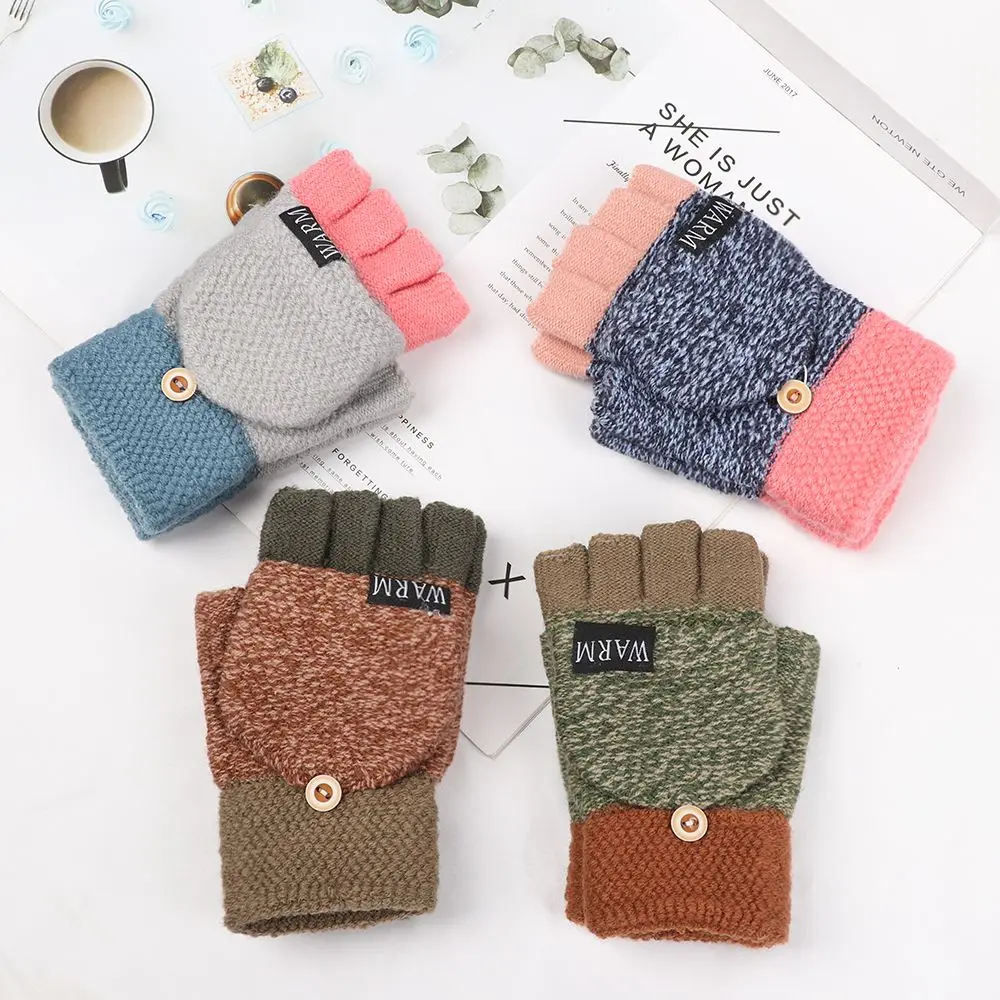 Wool Knitted Half Finger Gloves for Men and Women Winter