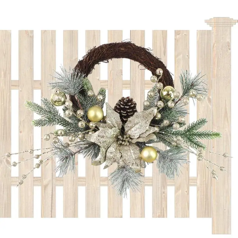 

Christmas Front Door Wreath Gold Ball Ornaments Winter Wreaths Farmhouse Rustic Hanger Decor Seasonal Holiday Wreath For Window