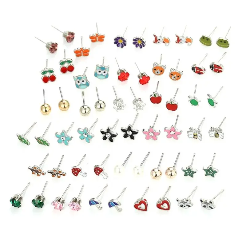 30 Pairs Stainless Steel Mixed Animals Heart Star Mushroom Tree Umbrella Earrings Set kids earrings set Kids