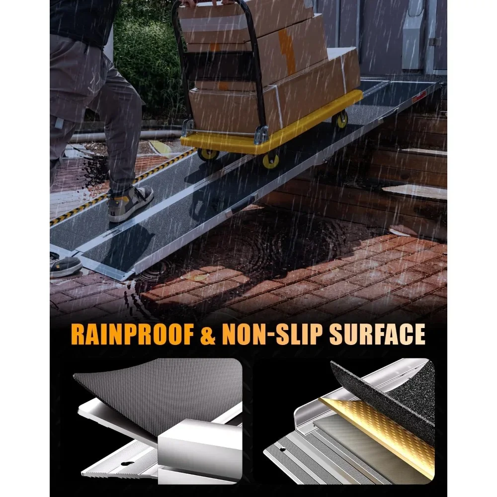 NEW-7-Foot Seamless Non-Slip Aluminum Folding Wheelchair Ramp for Home and Door Threshold Accessibility