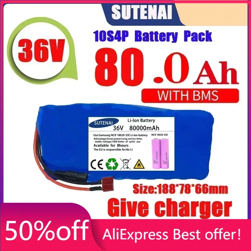 

Original 36V battery 10S4P120Ah battery pack 500W high power battery 42V 120000mAh Ebike electric bike BMS+42V2A Charger