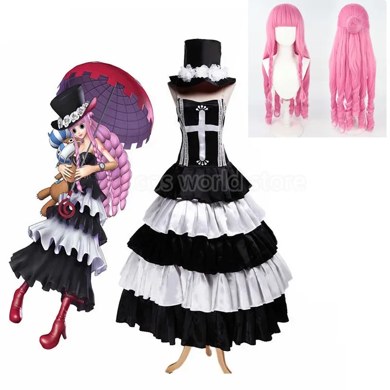 

Anime One Piece Perona Cosplay Costume Wigs Ghost Princess Uniform Women Sexy Dress Hat Pontiums Suit Halloween Carnival Clothes