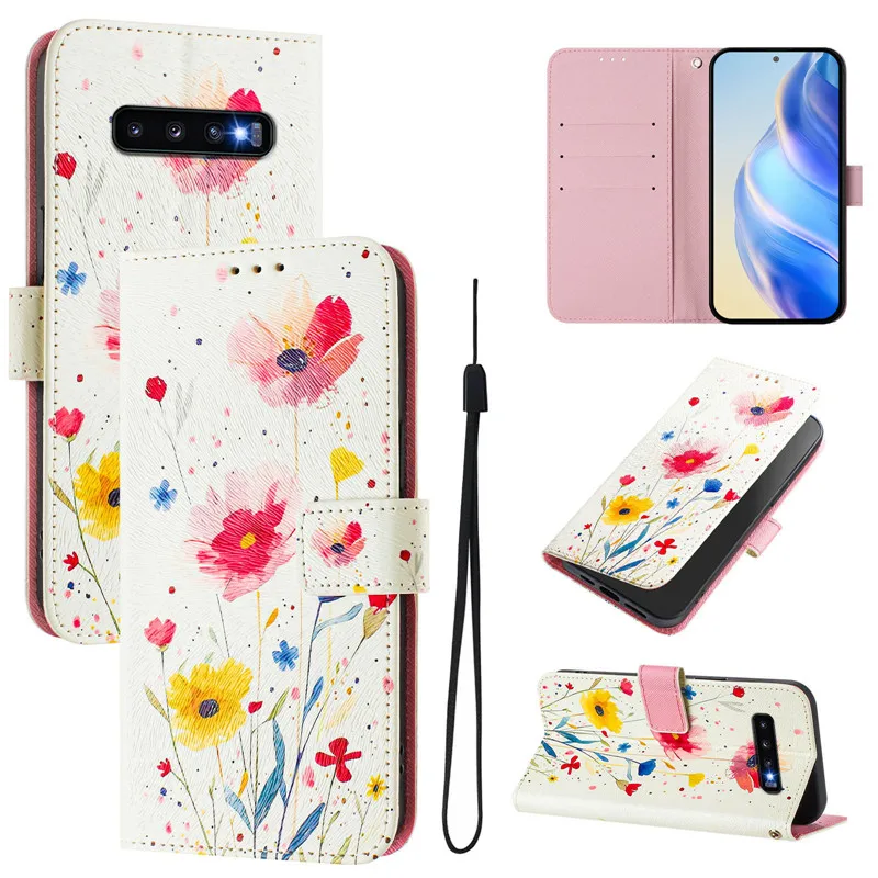 Luxurious Leather Flip Wallet Case with Magnetic Closure and Artistic Design