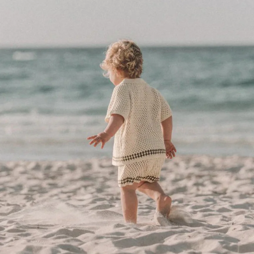 2025 Summer New Baby Short Sleeve Hollow Knit Cardigan Solid Infant Girl Coat Cotton Toddler Boys Knitted Jacket Kids Clothes