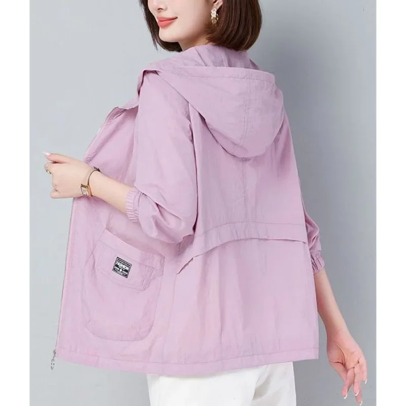 2024 Autumn New Women's Hooded Spliced Pockets Zipper Solid Color Fashion All-match Loose Commuter All-match Long Sleeve Coats