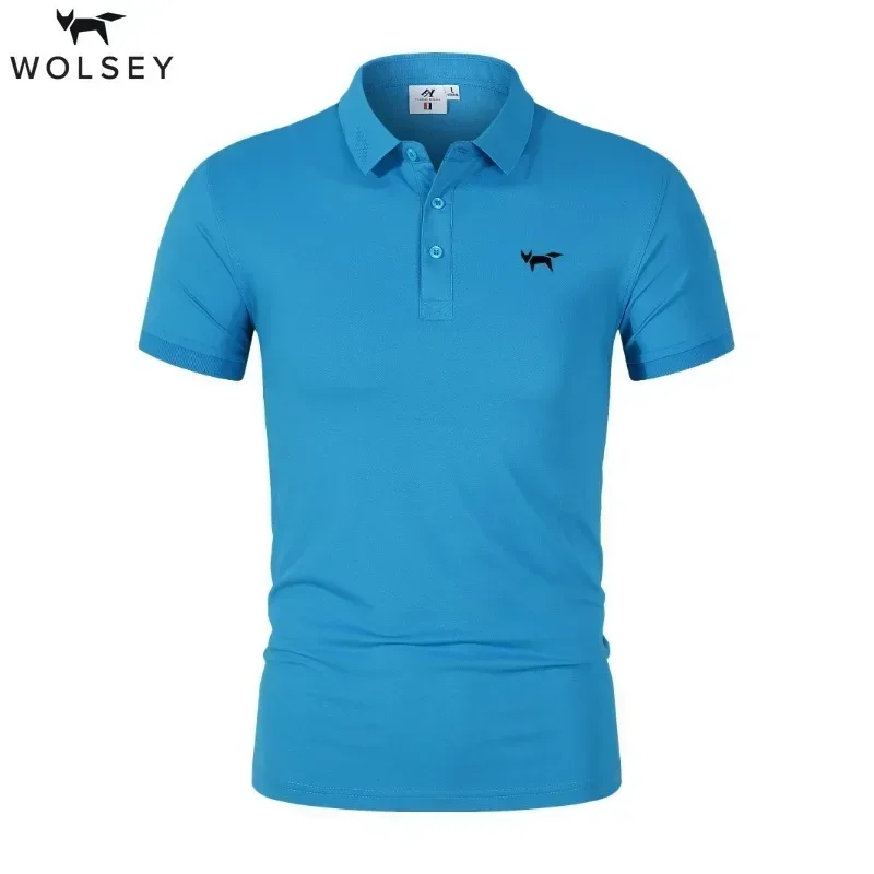 Wolsey Men Golf Polo Shirt Short Sleeve Knitted T-shirt Collar Perforated Design polo shirt mens shirts