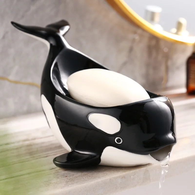 Creative Ceramic Soap Box, Light luxury whale Shaped Soap Dishes, Home Bathroom Kitchen Supplies Bathroom storage rack, 1Pc