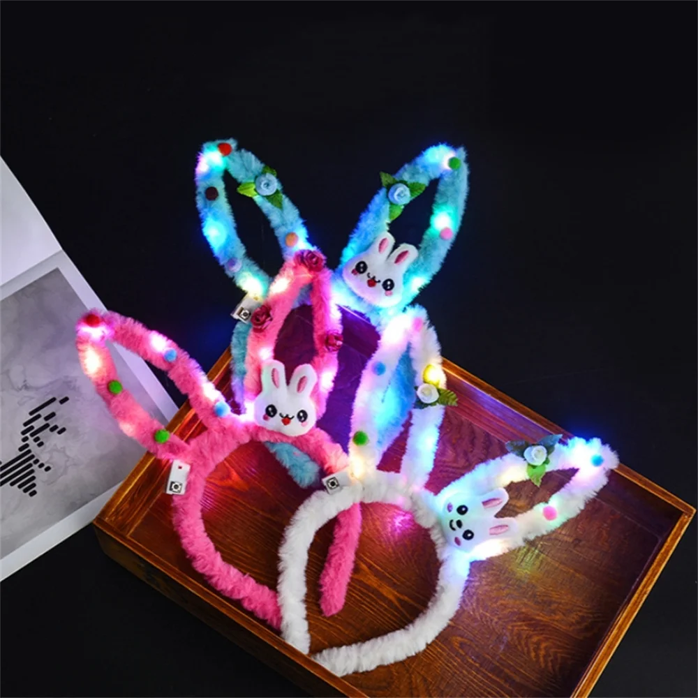 

LED Bunny Ears Headband Cute Luminous Plush Rabbit Ear Hairband Easter Festivel Decor Birthday Party Supplies Children's Gift