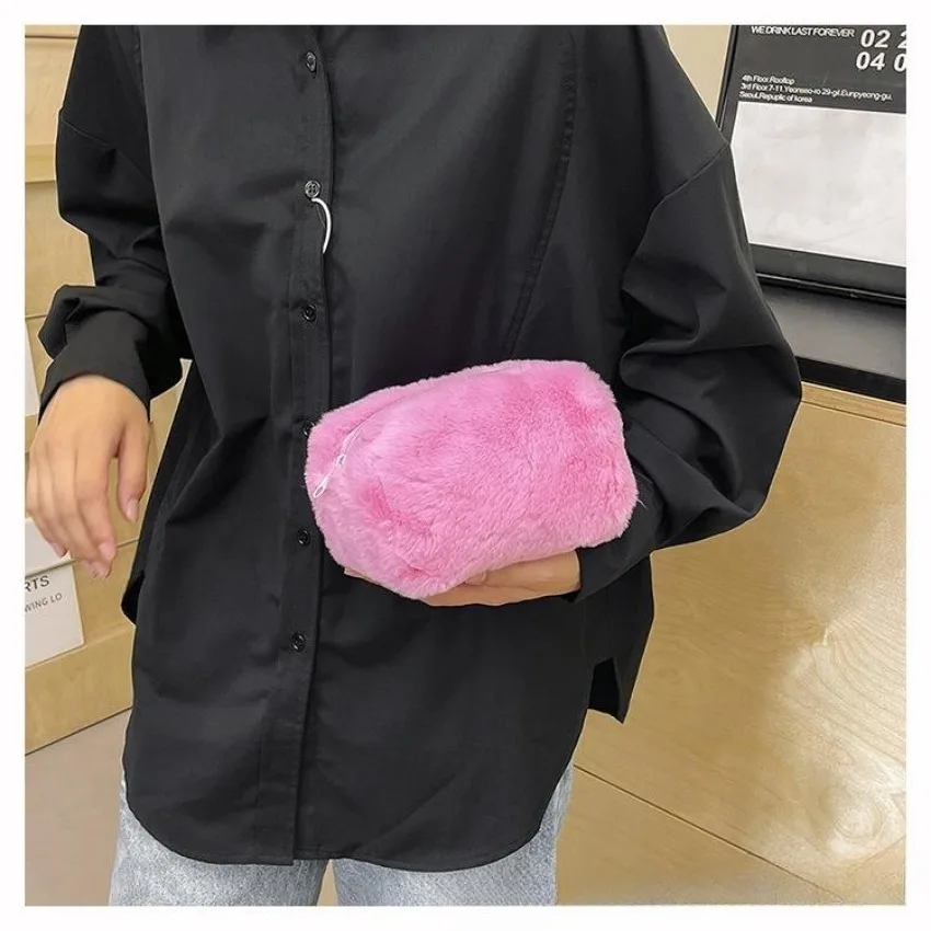 New 1 Pcs Plush Cosmetic Bag Pencil Girl Candy Color Hand Bag Banquet Party Lady Cosmetic Bag Makeup