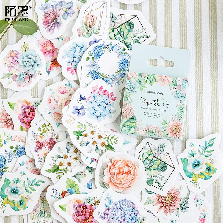 

46pcs/box Ukiyoe Flower Language Handbook Album Decorative Stickers Seal Stickers