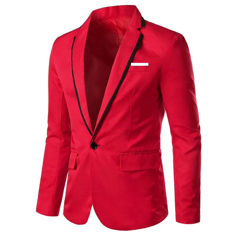 2024 Fashionable men's small suit color matching slim fit non ironing casual suit trend jacket