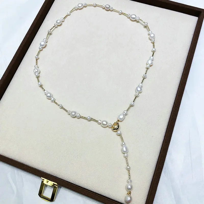 

Женская Длинная цепочка с кисточкой, ожерелье из натурального барочного жемчуга, 2023