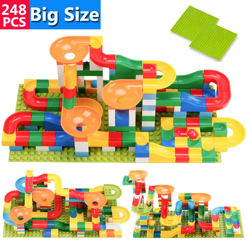 

248/168pcs Big Size Marble Race Run Blocks Maze Ball Track Building Blocks Plastic Funnel Slide Assemble DIY Bricks Kids Gift
