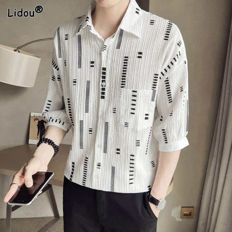 Loose Fashion Man Casual Shirts Printing Button Short Sleeve Turn-down Collar Spring Summer Thin Handsome Men's Clothing 2023