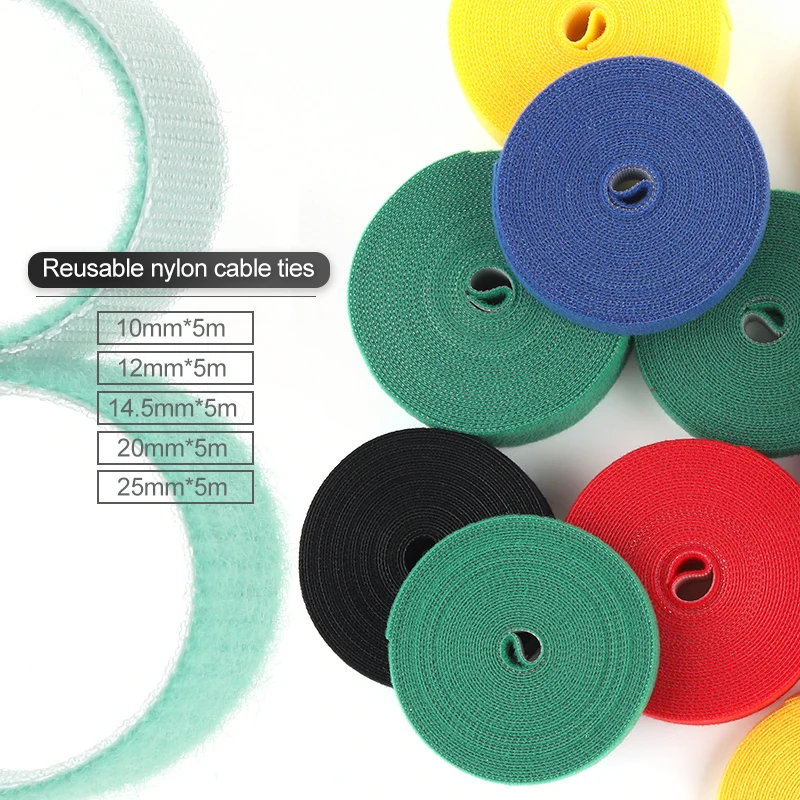 5M Free Cut Nylon Reusable Cable Tie Storage Cable Computer Data Power Tie Fastener Management Protector