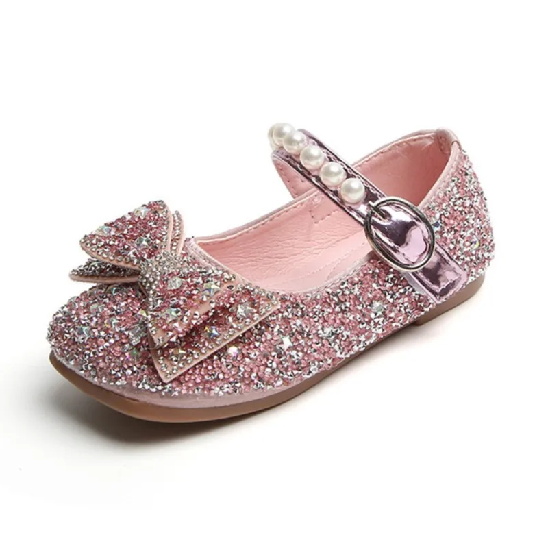 

CUZULLAA Kids Girls Elegant Glitter Butterfly-Knot Hook & Loop Casual Shoes For Children Non-Slip Autumn Flat Shoes Size 21-35