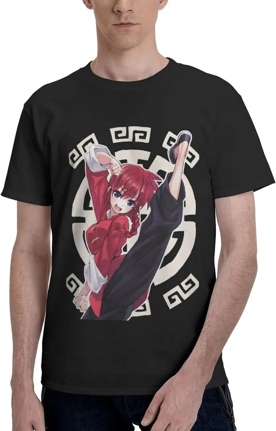 

Manga Ranma ½ Shirt Cotton Crew Neck Fashion Tops for Man Black