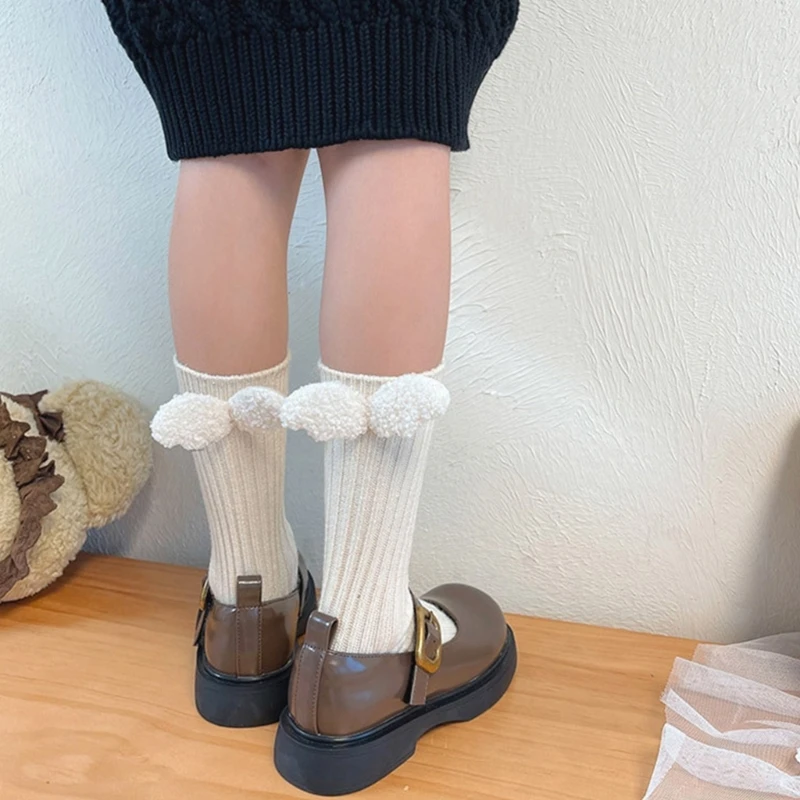 

Baby Girls Socks Soft and Warm Children's Lambswool Angel Wing Socks Solid Color Middle Calf Socks Fashion Foot Wear