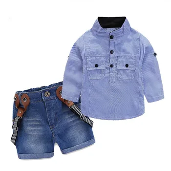 Vendita calda Set di abbigliamento per bambini per bambini per ragazzo Sling Strap Costume casual Camicia + Pantaloncini Abbigliamento per bambini Set di vestiti per ragazzi al dettaglio 1-6T