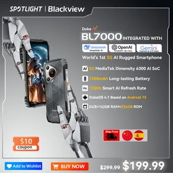 BLACKVIEW BL7000 5G AI Smartphone robuste MTK 6300, écran HD 6,78" + 2,4K 120 Hz, 8 Go + 256 Go, 7500 Amh Cerllphone Android 15 1