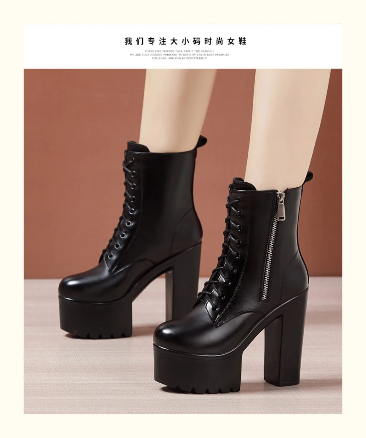 High quality short ankle leather cowhide boots for women 14cm high heel platform 2024 autumn winter 32 33 43 fashion shoe black