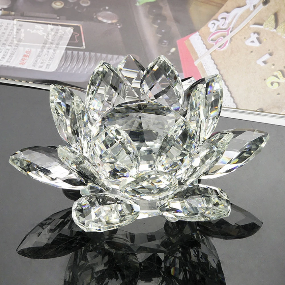 

60-120mm Crystal Lotus With Box Flower Gifts Crafts Glass Paperweight For Home Birthday Wedding Decor Gifts