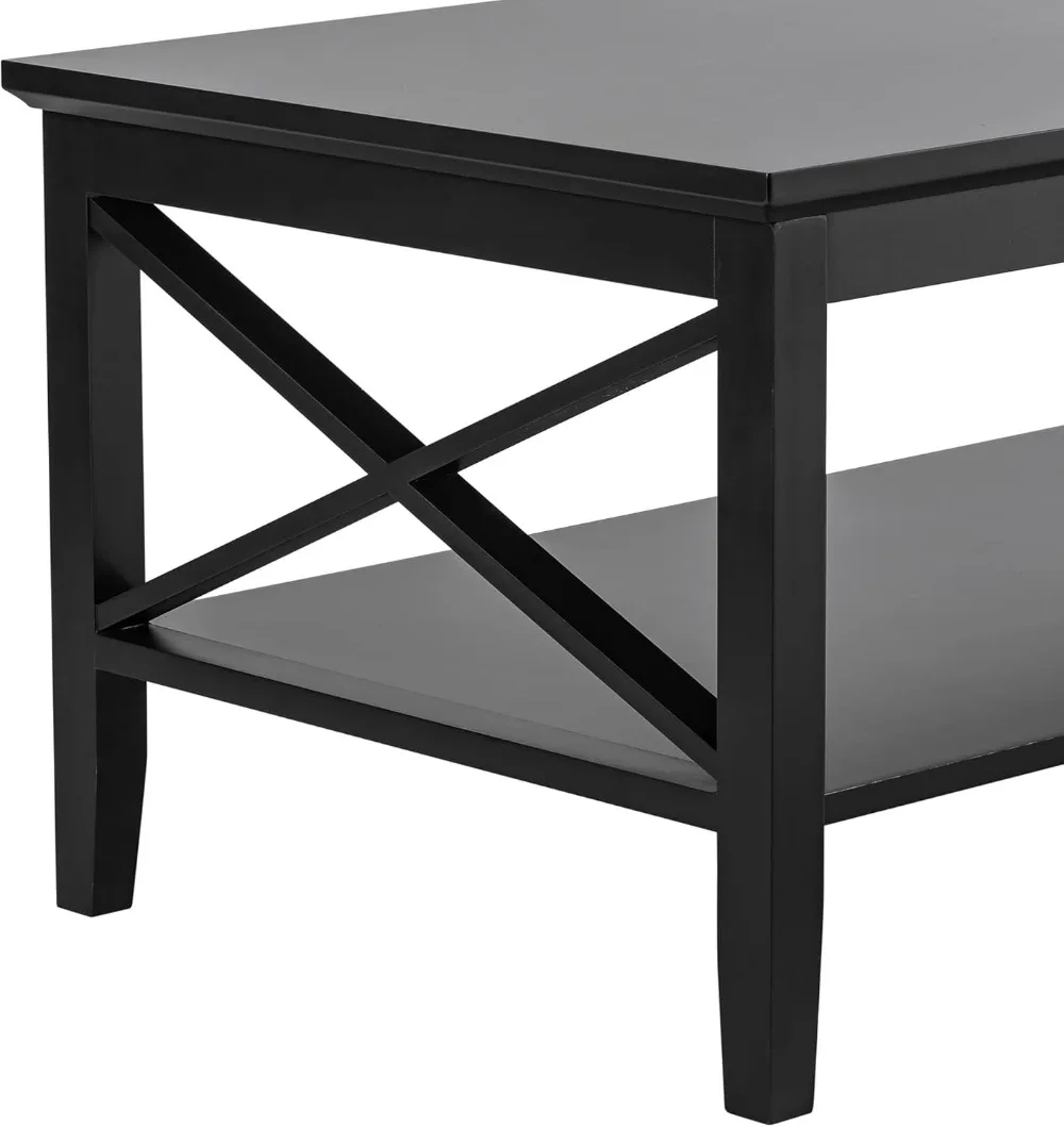Oxford Coffee Table with Thicker Legs, Black Wood Coffee Table with Storage for Living Room 4