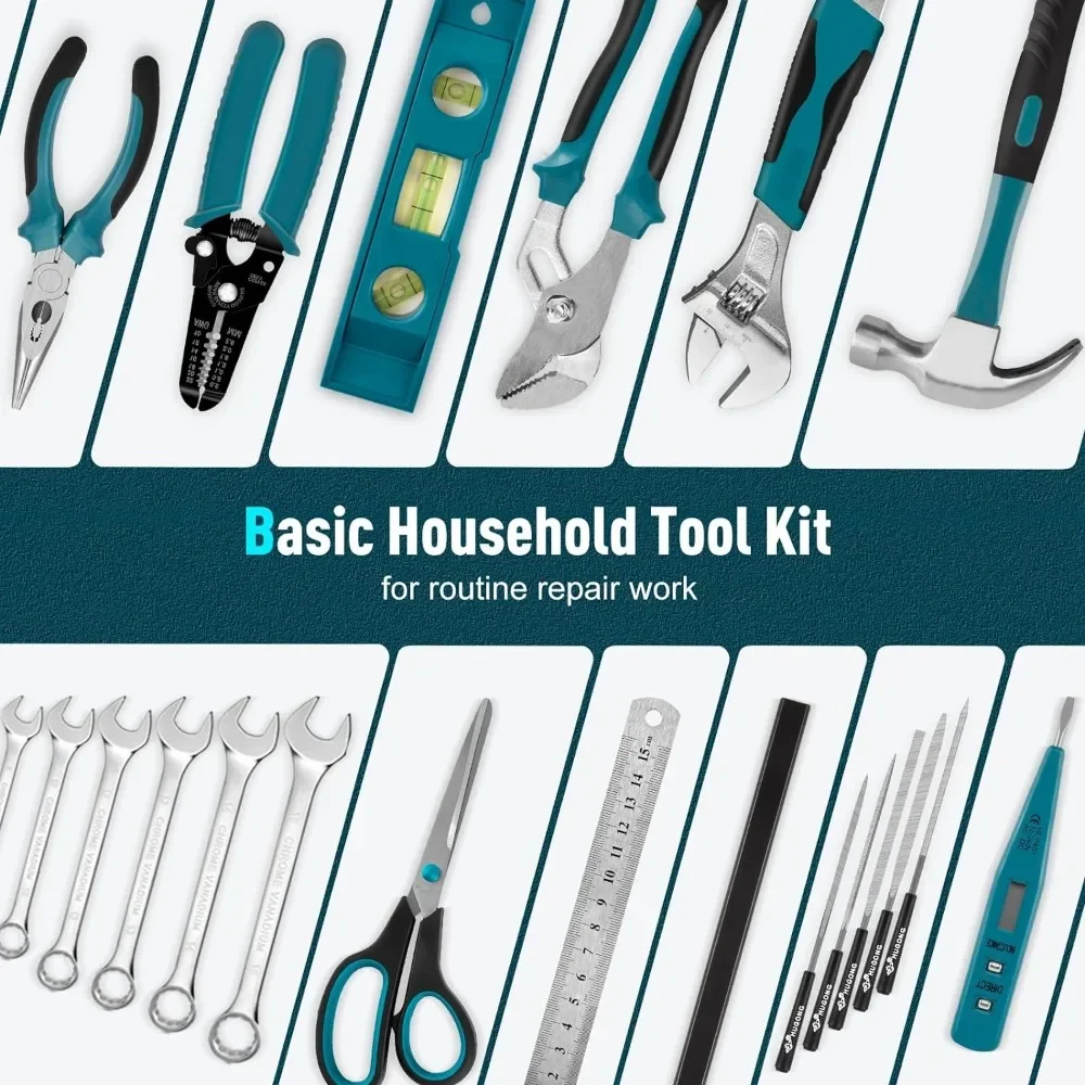 379-PCs Home Tool Kit - Protable Complete Household and Auto Repair Tool Set - Hand General Basic Tool Box Storage Case 5