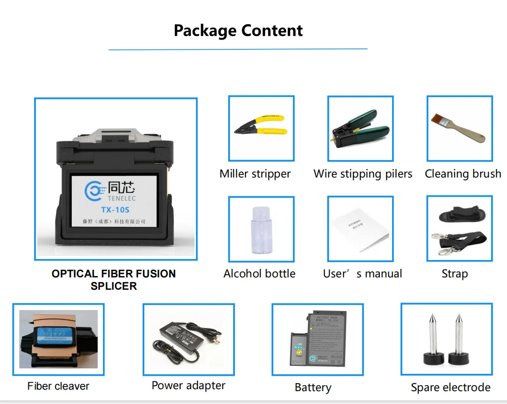 APT 미니 퓨전 스플라이서 TX 10S Tenelec 광섬유 퓨전 스플라이서 TX-10T 6 모터 자동 스플라이싱 머신, ftth