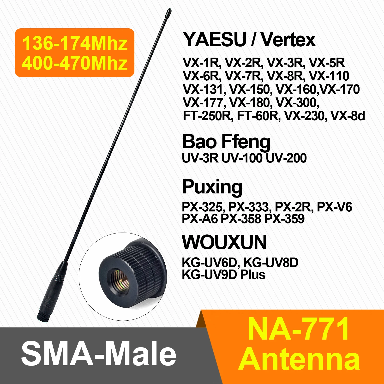 SMA-Mâle 2m/70cm VHF UHF Flexible Whip Ham Radio Antenne 144/430 Pour YAESU VX-1R VX-2R VX-3R VX-7R Baofeng BF-UV3R Talkie Walkie