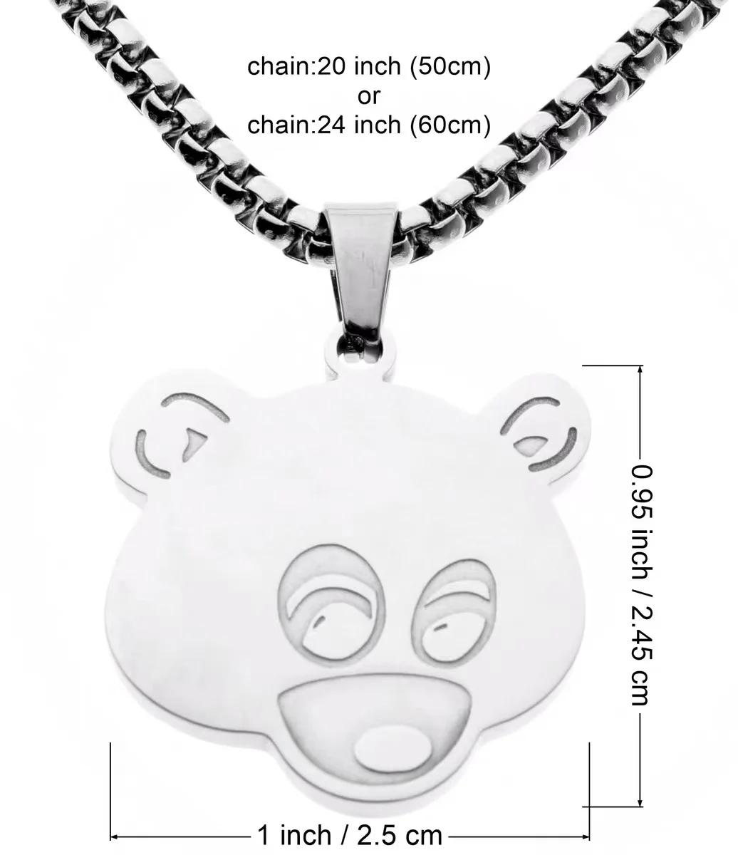 Kanye Cute Bear Necklace Hip Hop European and American Trend Pendant Necklace Men's and Women's Fashion Stainless Steel Jewelry 2