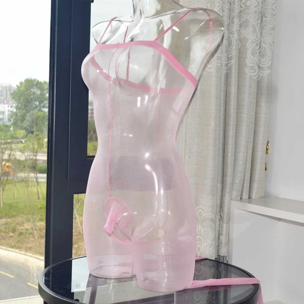 

Sissy Men Halter Strap Rope Sleeveless Bodysuit Ultra Thin Full See Through Romper Open Crotch Sexy Erotic Underwear Lingerie