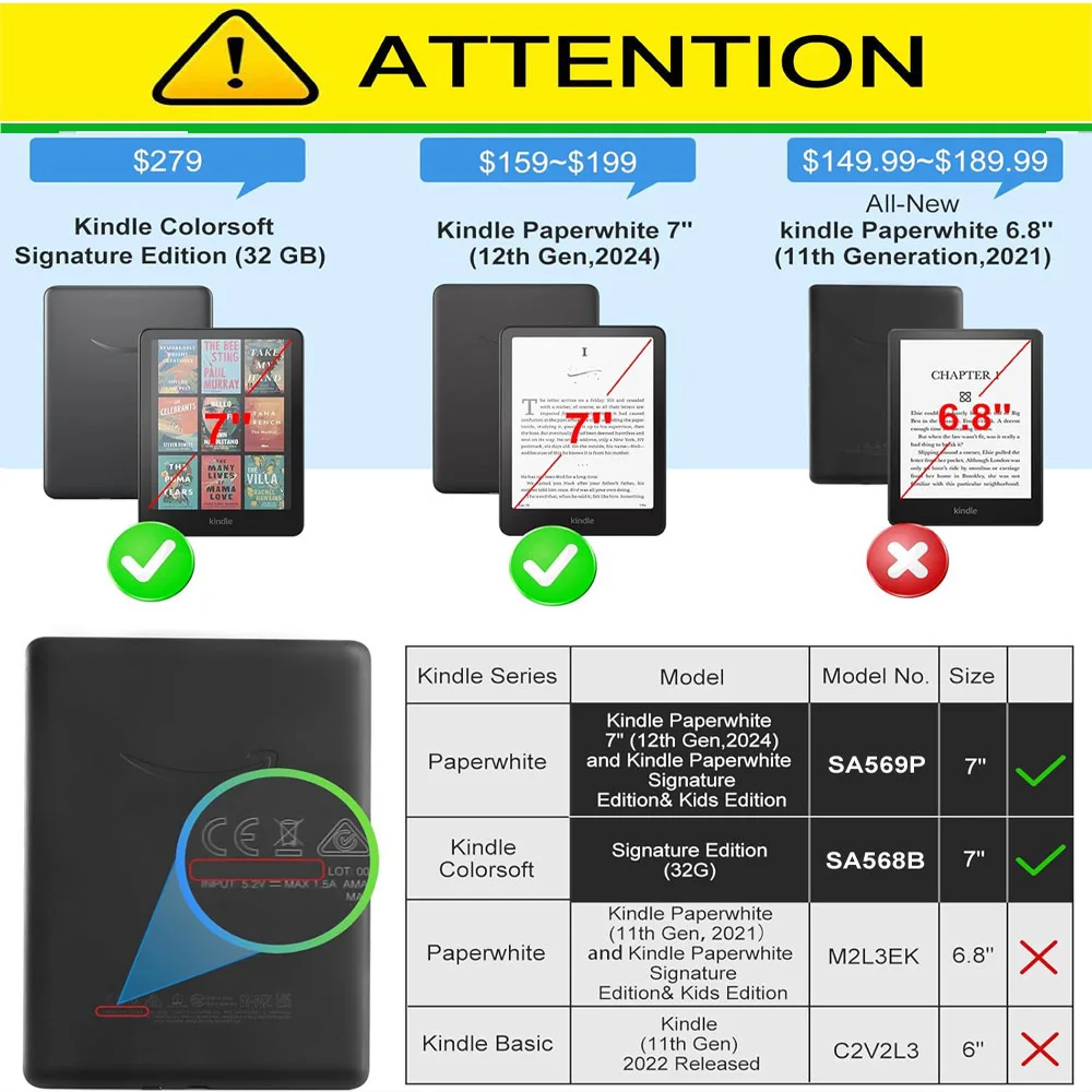 Premium Leather Case with Hand Strap & Auto Sleep Cover for 7-Inch Kindle Paperwhite Signature Edition