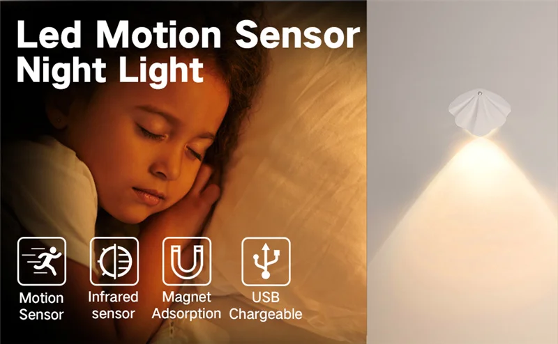 Description Picture 2 of itemRechargeable Motion Sensor Night Light Battery Powered Adjustable Closet LED Night Lamp for Bedroom Wall Stair Cabinet Hallway