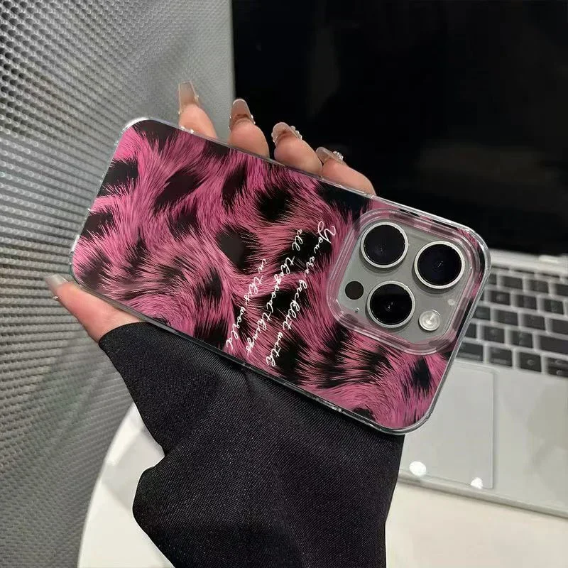 Pink Feather Aurora Phone Case with Soft Edge and Hard Back Cover
