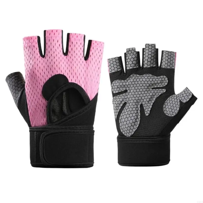 Schlupffeste Fitnesshandschuhe halbe Finger -Übungshandschuhe mit Polsterung und Handgelenkswick – Detail 2