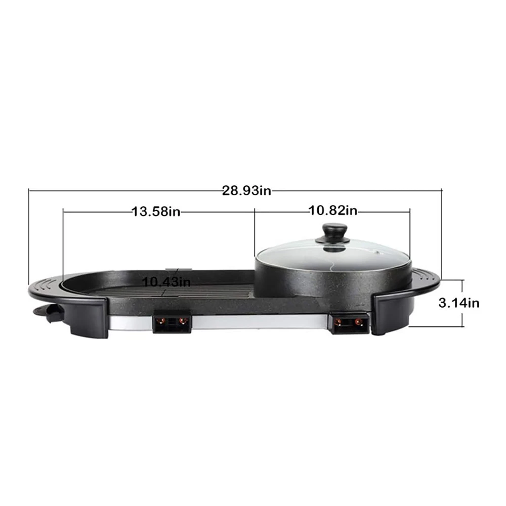 Multi-Functional Smokeless Shabu Pot & Griddle with Oil Tank and 5 Files Temp Control for 2-12 People, Dual Temperature Control 2